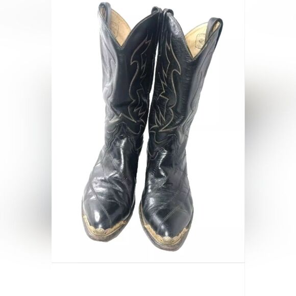 Cazador Black EEL Skin Leather Western Boots Sz 10 D Toe Tips  & Heel Guards main image 9